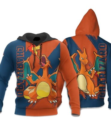Pokemon Hoodie Charizard Blowing Fire Hoodie Orange Blue Unisex