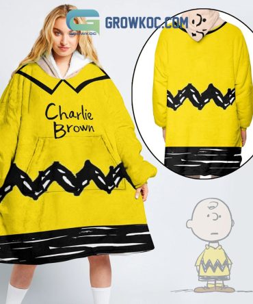 Charlie Brown Cartoon Black And Yellow Oodie Hoodie Blanket