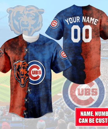 Chicago Cubs And Chicago Bear Mix Baseball Jersey