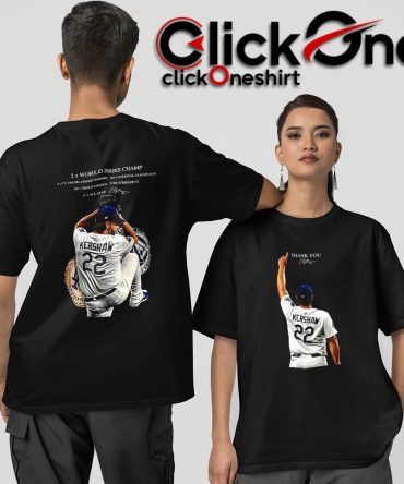 Clayton Kershaw Los Angeles Dodgers Thank You 2X World Series Champ Two-Sided T-Shirt