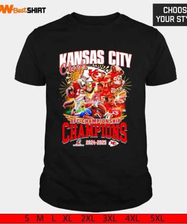 Coach Andy Reid And Players 2024-25 Afc Championship Champions Kansas City Chiefs Vs Buffalo Bills Mascots Shirt