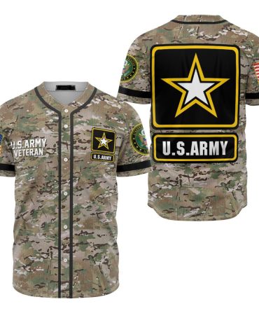 U.S. Army Veteran Camo Baseball Jersey - Patriotic Military Tribute Apparel