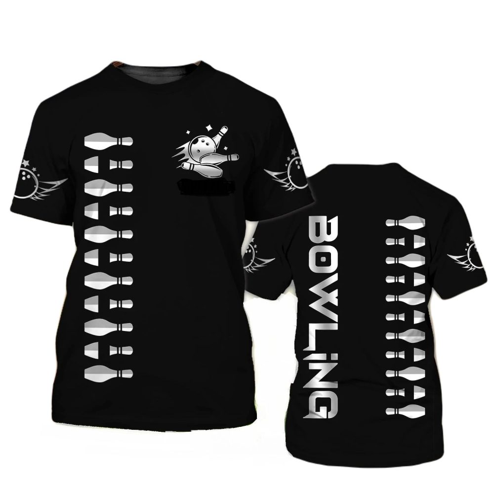 Bowling T-Shirt Bowling Pins Balls With Wings T-Shirt Black Unisex