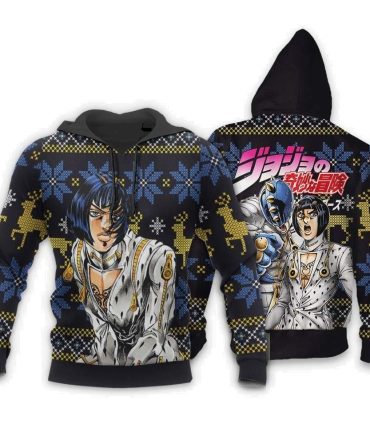 Jojos Bizarre Adventure Hoodie Bruno Bucciarati Graphic Christmas Pattern Hoodie Black Blue Unisex