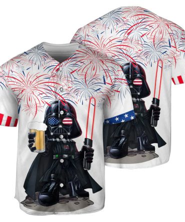 Patriotic Sci-Fi Jersey: Fireworks & Laser Sword Design - Perfect For Celebrations!