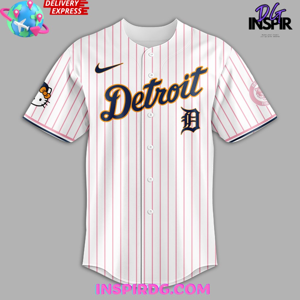Detroit Tigers X Hello Kitty 2024 Stripe Baseball Jersey - Image 2