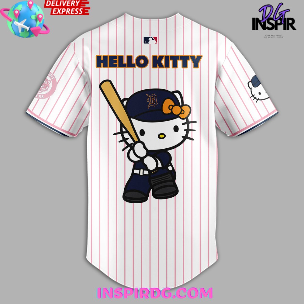 Detroit Tigers X Hello Kitty 2024 Stripe Baseball Jersey - Image 3