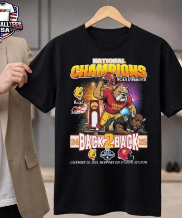 Ferris State Bulldogs National Champions Ncaa Division Ii Back2Back 2025 Mascot T-Shirt