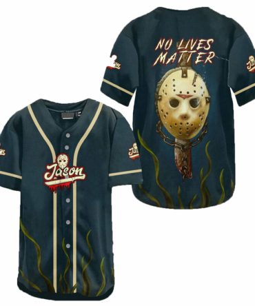Stylish Horror Baseball Jersey – 'No Lives Matter' Jason Mask Design Tee
