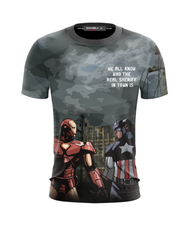 Mv Shirt Captain America Iron Man We All Know Who The Real Sheriff In Town Is T-Shirt
