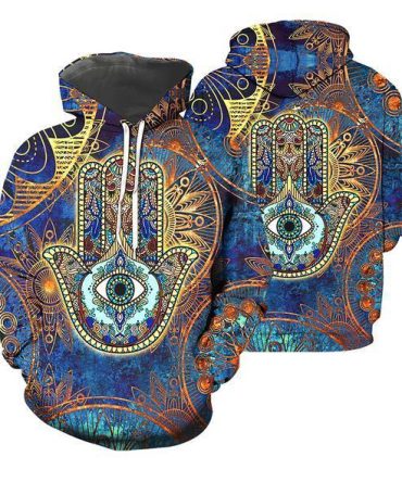 Hippie Hoodie The Hand The Eye Mandala Pattern Blue Hoodie Adult