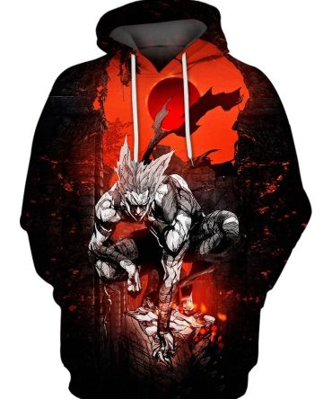 One Punch Man Hoodie One Punch Man Garou Fight Hoodie Black Red Unisex
