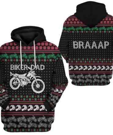 Motorcycle Hoodie Biker Dad Braaap Christmas Pattern T-Shirt Black Unisex
