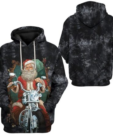 Motorcycle Hoodie Biker Santa Claus Graphic Hoodie Black Unisex
