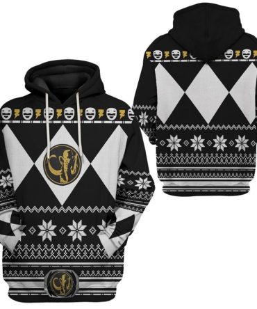 Power Ranger Hoodie Black Mighty Morphin Power Ranger Christmas Pattern Hoodie Black White Unisex