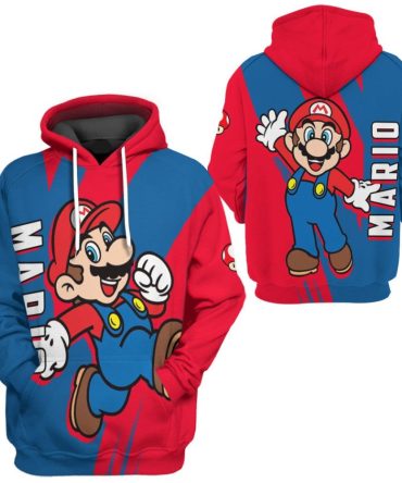 Mario Hoodie Happy Mario Character T-Shirt Red Blue Unisex