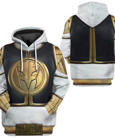 Power Ranger Hoodie White Mighty Morphin Power Rangers Costume Hoodie White Yellow Unisex