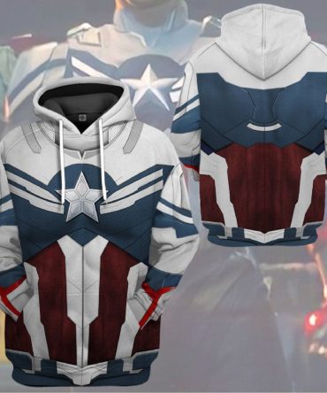 Marvel Shirt Captain America T-Shirt Sam Wilson Captain America Sit Costume White Blue Hoodie Marvel Hoodie