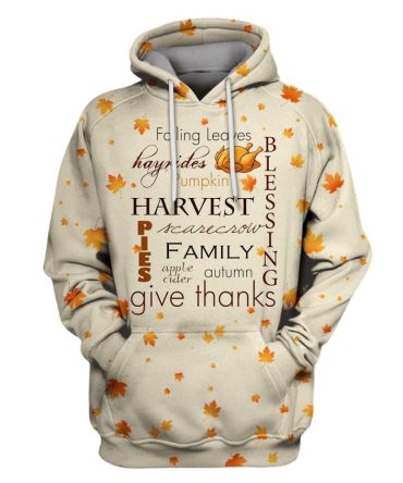 Thanksgiving Hoodie Blessing Falling Leaves Hoodie White Unisex