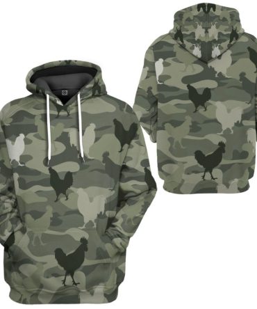 Chicken Hoodie Chicken Silhouette Camouflage Pattern Hoodie Green Unisex