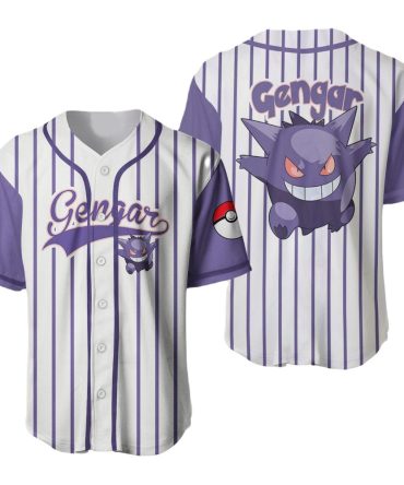 Catch 'Em All: Gengar Striped Baseball Jersey – Perfect For Pokémon Fans!