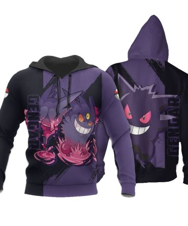 Pokemon Hoodie Pokemon Gengar Graphic Hoodie Black Purple Unisex