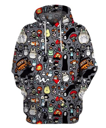 Sghibli Hoodie All Ghibli Movie Characters Hoodie Gray Unisex