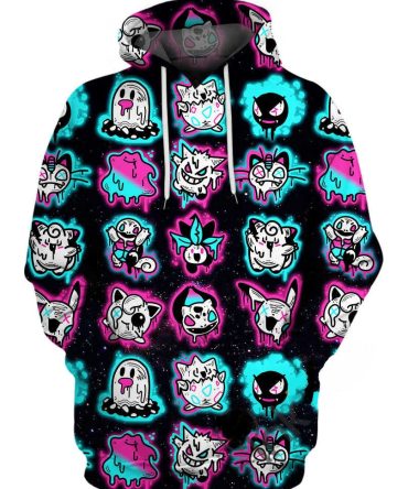 Pkm Hoodie All Type Pkm Ghosts Neon Colors Hoodie Black Blue Unisex