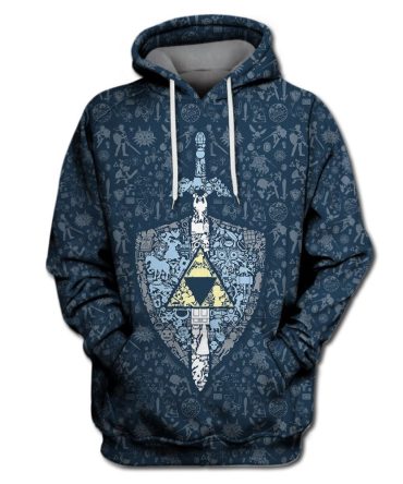 Legend Of Zelda Shirt Shield Master Sword Dark Blue T-Shirt Legend Of Zelda Hoodie