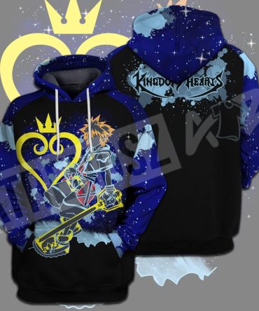 Kingdom Hearts T-Shirt Sora Silhouette Watercolor Splatter Kingdom Hearts Logo Black Blue T-Shirt Hoodie