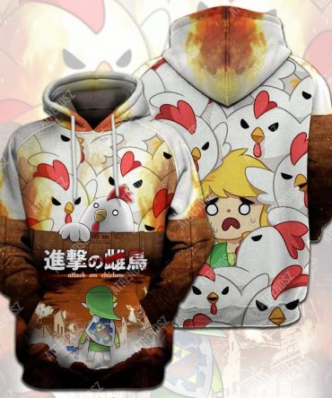 Legend Of Zelda Chicken T-Shirt Funny Link Attack On Chicken Crossover Aot T-Shirt Legend Of Zelda Hoodie