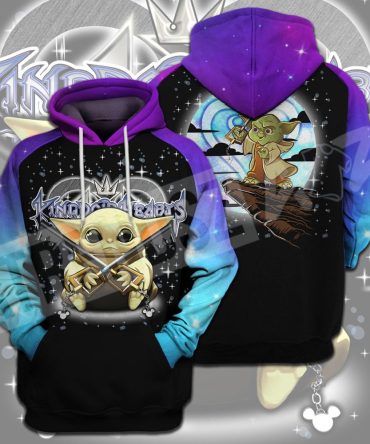 Kingdom Hearts Star Wars T-Shirt Grogu Key Sword Cute Chibi Black Blue Purple T-Shirt Hoodie