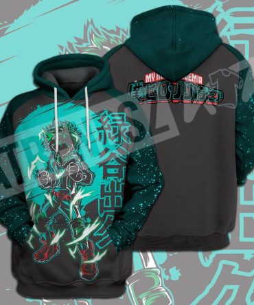 My Hero Academia T-Shirt Midoriya Izuku Green Grey My Hero Academia Logo T-Shirt Hoodie