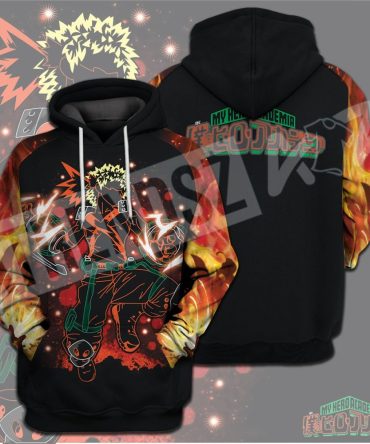 My Hero Academia T-Shirt Bakugo Fire Orange Black My Hero Academia Logo T-Shirt Hoodie