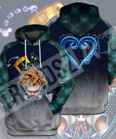 Kingdom Hearts T-Shirt Chibi Sora Shadow Crystal Kingdom Hearts Logo Green T-Shirt Hoodie