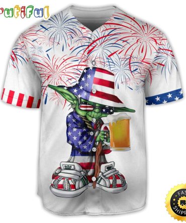 Independence Day Sw Yoda With Beer Baseball Jersey
