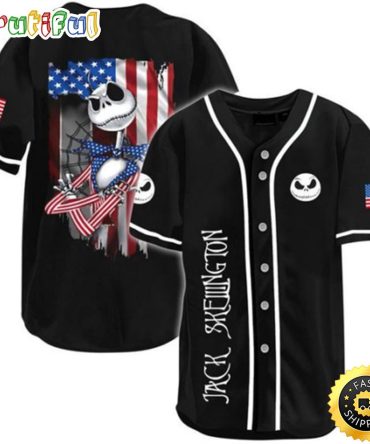 Jack Skellington American Flag Patriotic Independence 3D Baseball Jersey