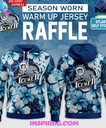 Jacksonville Icemen Season Worn Warm Up 2025 All Over Print Hoodie