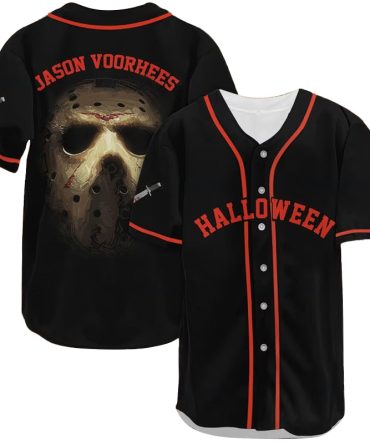 Spooky Halloween Baseball Jersey - Jason Voorhees Theme, Perfect For Horror Fans!