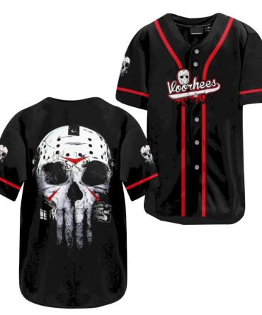 Skull Baseball Jersey - Horror Inspired, Black & Red, Unisex Sport Shirt