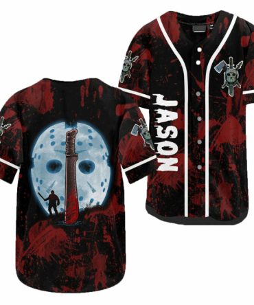 Men'S Horror Movie Baseball Jersey - Jason Mask & Machete Design - Perfect For Fans & Halloween