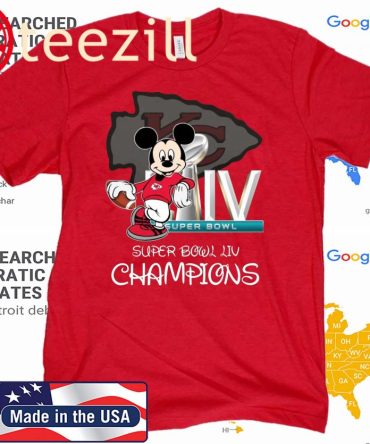Kansas City Chiefs Mickey Mouse Super Bowl Liv Champions Tshirt