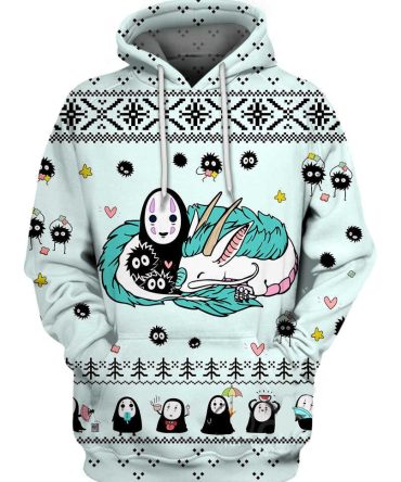 Sghibli Hoodie Kohaku And No Face Hoodie Light Blue Unisex