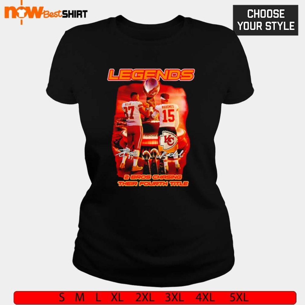 Kelce And Mahomes Legends 2 Brothers Chasing Their Fourth Title Signatures Shirt - Image 3