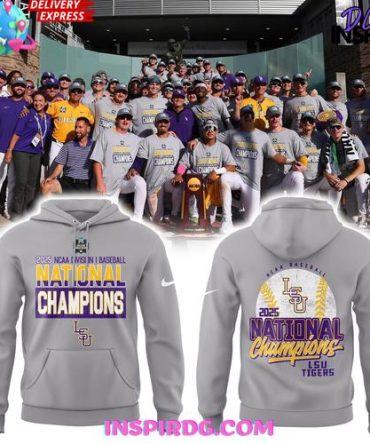 Lsu Tigers 2025 Ncaa Baseball National Champions Gray All Over Print Hoodie