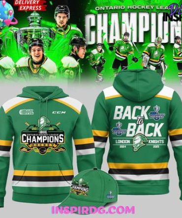 London Knights Ohl Back-To-Back Champions 2024 - 2025 Green All Over Print Hoodie