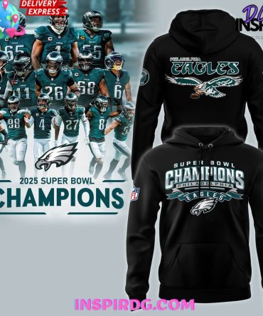 Men’S Nike Black Philadelphia Eagles 2025 Super Bowl Lix Champions All Over Print Hoodie, 3D Hoodie