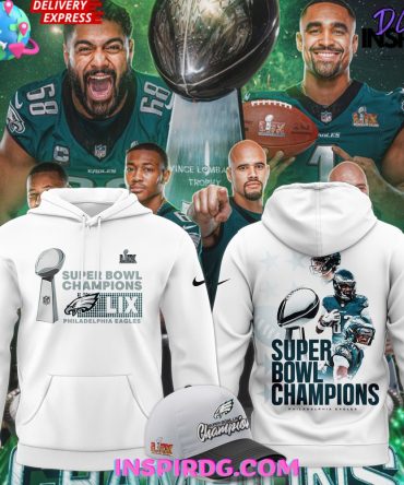 Men’S Nike White Philadelphia Eagles 2025 Super Bowl Lix Champions All Over Print Hoodie, 3D Hoodie