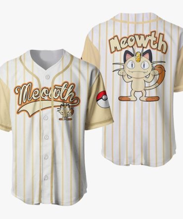 Meowth Baseball Jersey T-Shirt - Cute Anime Design For Fans & Collectors