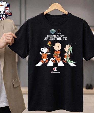 Miami Hurricanes Champion Goodyear Cotton Bowl Classic Cfp Quarterfinal December 31 2025 Snoopy Abbey Road Peanuts Family Unisex Shirt